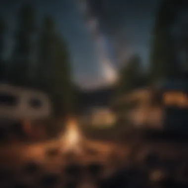 Campfire Experience under the Stars Close-up of a campfire setup near an RV under a starlit sky