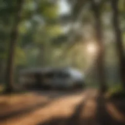 A panoramic view of a serene RV campground nestled in the lush greenery of Georgia