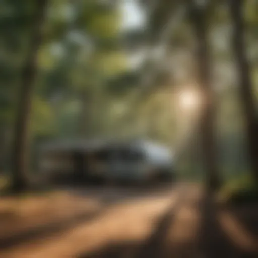 A panoramic view of a serene RV campground nestled in the lush greenery of Georgia