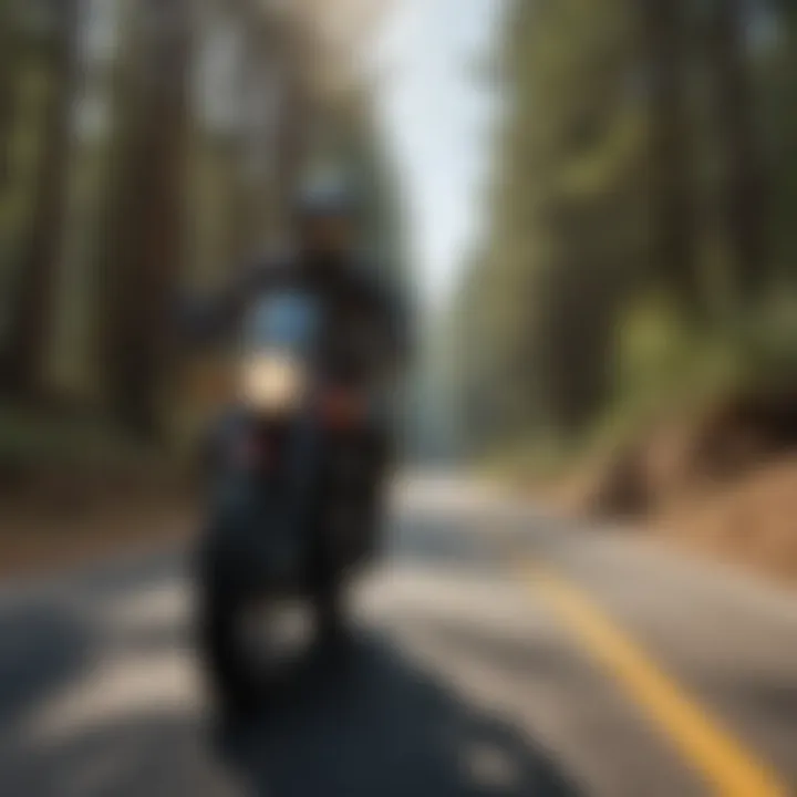 Motorcyclist practicing safe riding techniques on a winding road