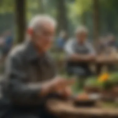 Seniors Involved in a Community Festival An outdoor festival where seniors participate in event management activities