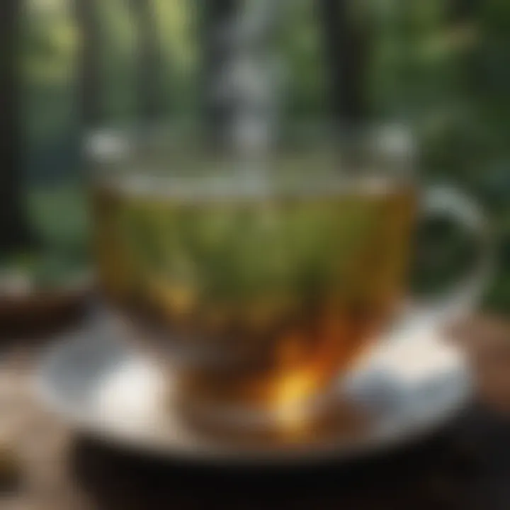 An artistic representation of herbal infusion in a teacup