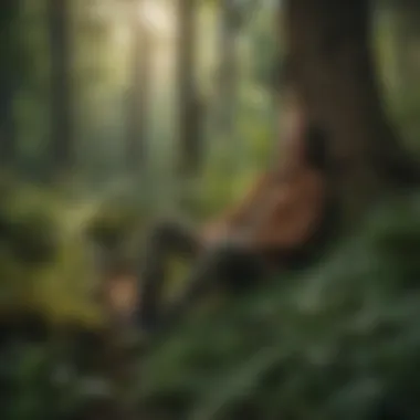 A thoughtful person relaxing in a calm environment surrounded by herbs