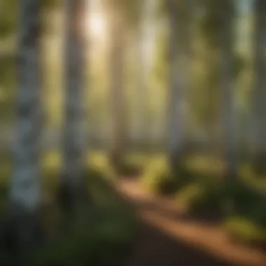 California Woodland with Birch Trees A serene California woodland featuring birch trees amidst diverse flora.
