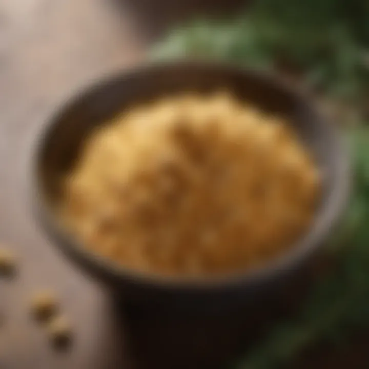 Close-up of asafoetida powder in a decorative bowl