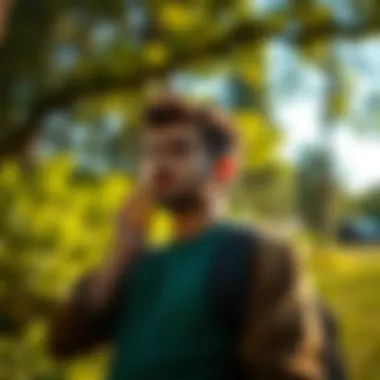 A thoughtful individual strategizing career goals in a sunny park