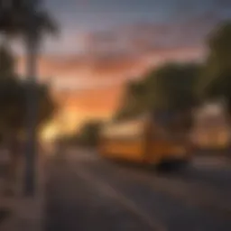 A panoramic view of the Albuquerque Tramway against a vibrant sunset