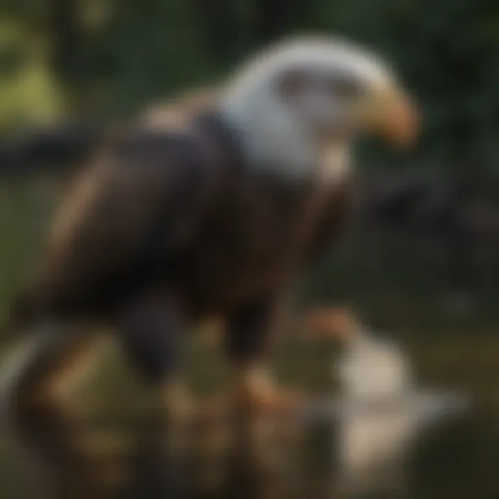 Bald eagle feeding on a fish near the water