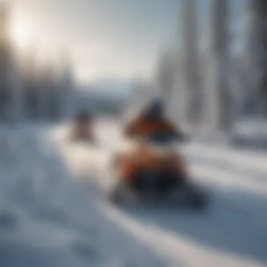 Snowmobiles racing through a snowy landscape