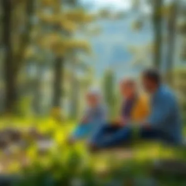 Unforgettable Memories: Families Connecting with Nature A family enjoying a picnic amidst the scenic beauty of a national park
