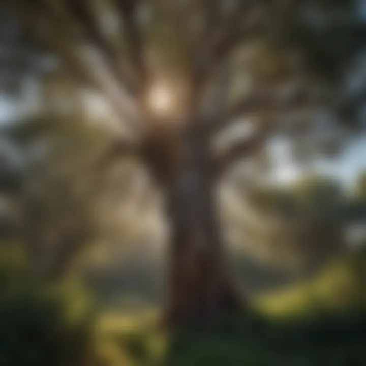 An impressive Eucalyptus tree standing tall in a coastal setting