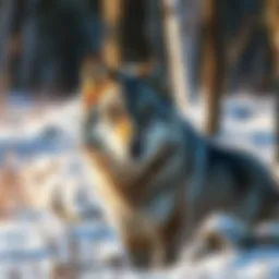 A majestic gray wolf in a snowy landscape