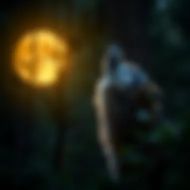 The Iconic Howl of the Wolf A wolf howling at the moon in a forest setting