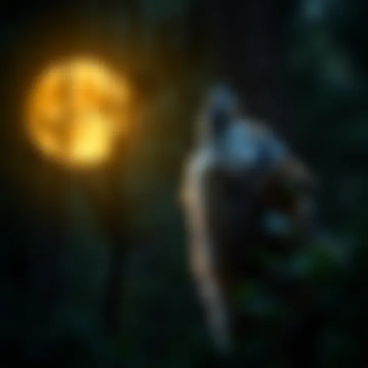The Iconic Howl of the Wolf A wolf howling at the moon in a forest setting