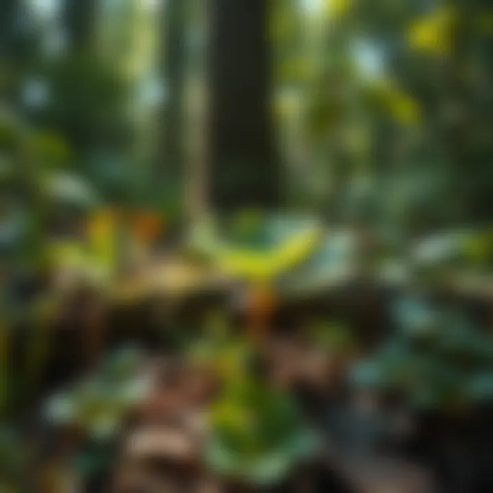 Diverse Ecosystem with Round Waxy Leaf Plant A diverse ecosystem featuring the round waxy leaf plant and its companions.