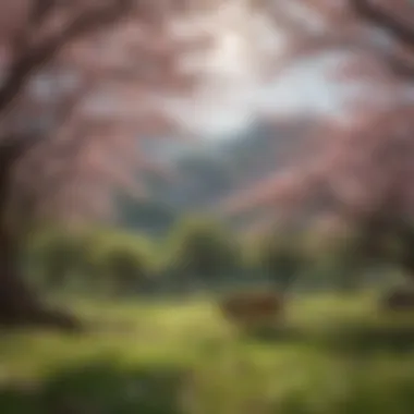 Wildlife Interactions with the Flowering Plum Tree An illustration depicting local wildlife interacting with the flowering plum tree, emphasizing its role in the ecosystem.