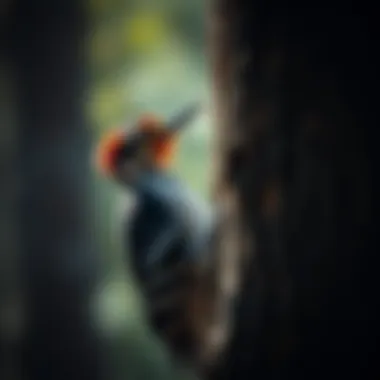 Woodpecker drilling into a tree, showcasing its behavior