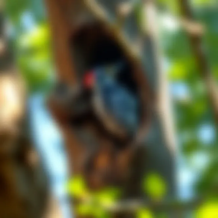 A woodpecker nesting in a tree cavity