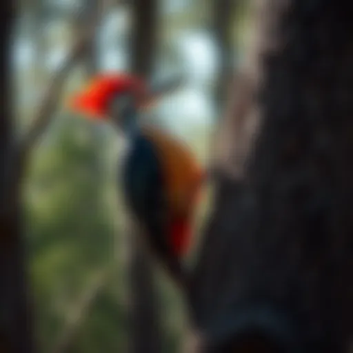 Majestic Woodpecker in Its Natural Habitat A majestic woodpecker perched on a tree trunk