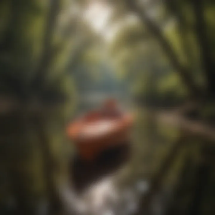 A well-maintained kayak on a tranquil Houston waterway.