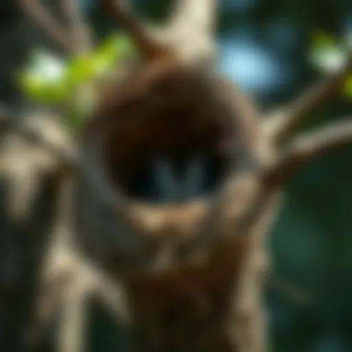 A close-up view of a bird nest in a tree