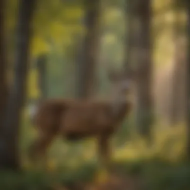 Deer in Nebraska Woodlands A majestic deer grazing peacefully in its natural habitat within Nebraska's woodlands.