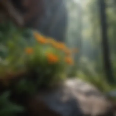 Close-up of diverse flora found along the Rock House Trail.