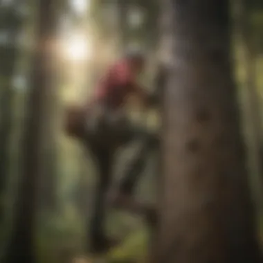 Climbing Technique in Forestry with Weaver Spurs Forestry professional ascending a tree using weaver climbing spurs, emphasizing technique and safety.
