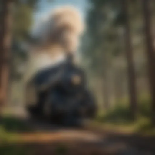 Vintage Sugarpine Railroad locomotive on a forest trail