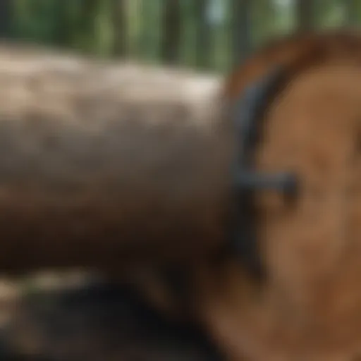 Close-up of a log screw embedded in timber