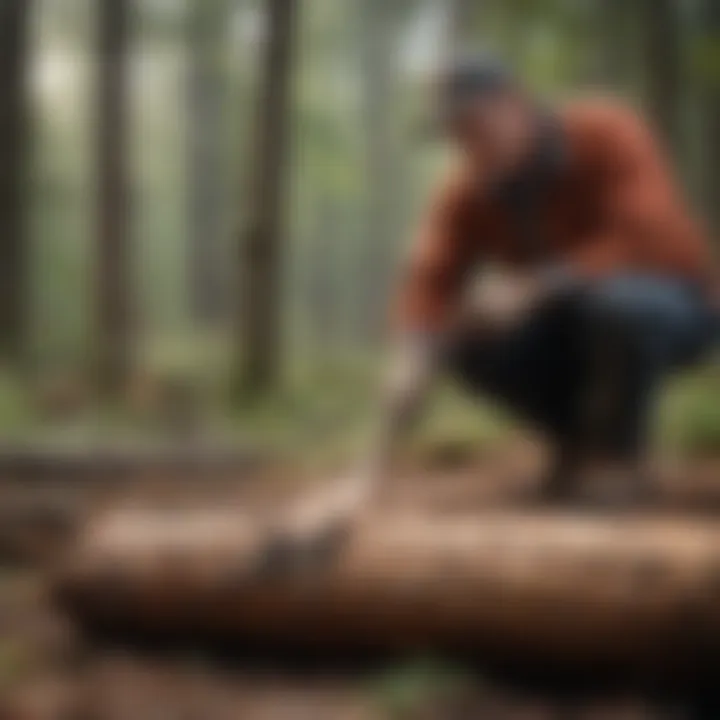 Forestry practitioner demonstrating log screw application