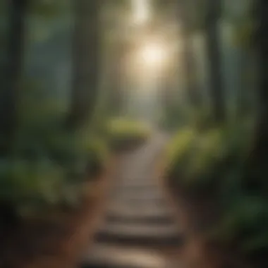 Serene Pathway in the Woodland A serene pathway winding through dense forest