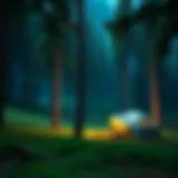 Majestic forest landscape with serene campsite