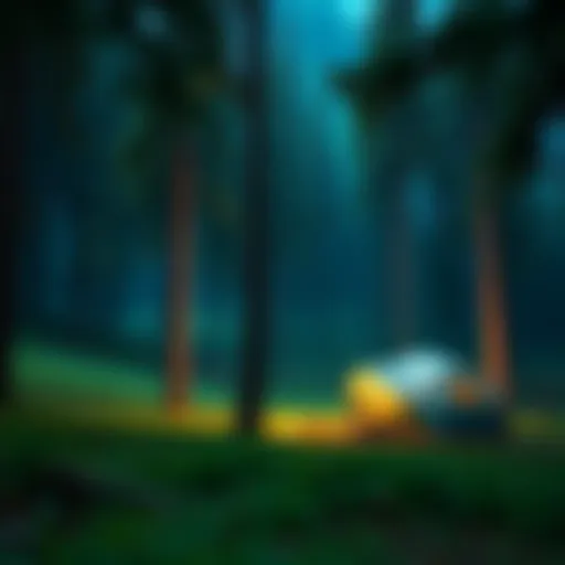 Majestic forest landscape with serene campsite