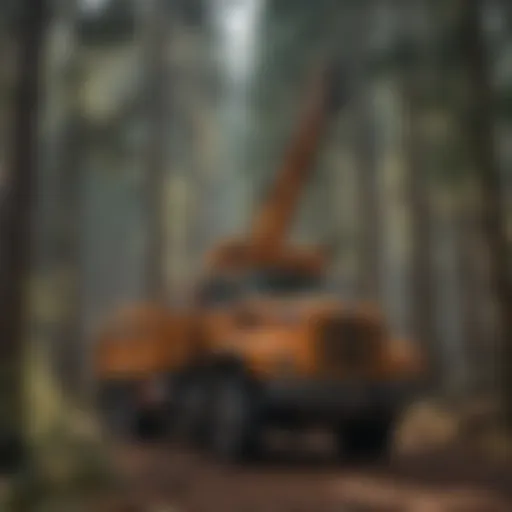 A well service rig operating in a dense forest environment