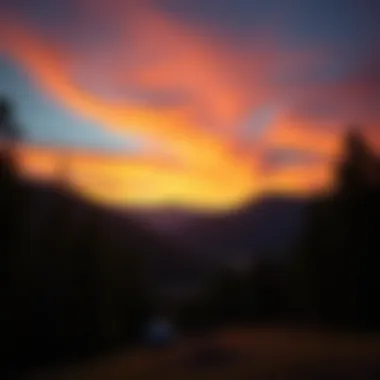Stunning sunset over the campground, illuminating the trees and mountains