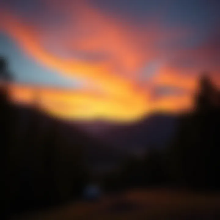 Stunning sunset over the campground, illuminating the trees and mountains