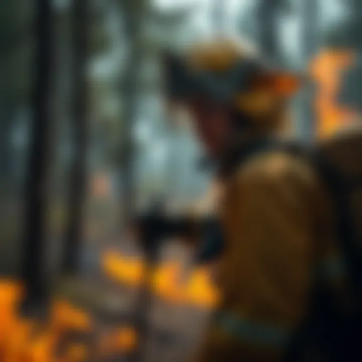 A wildland firefighter in action during a forest fire