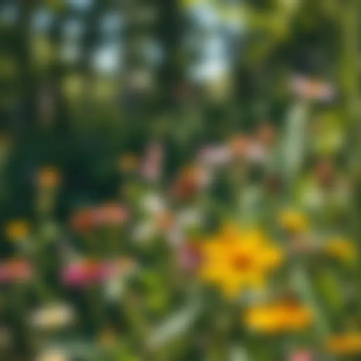 A thriving ecosystem with various wildflower species attracting pollinators