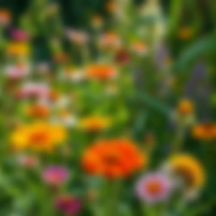 A vibrant wildflower garden showcasing diverse species blooming in harmony