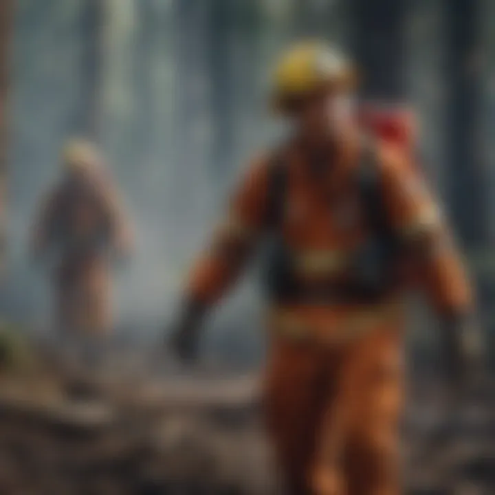 Fire crew working collaboratively on a fire line