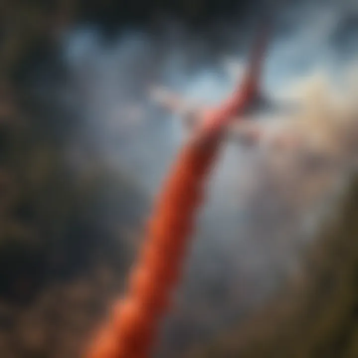 Close-up of fire retardant being dropped from an aircraft