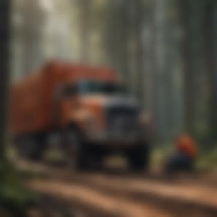 Inspection of a forestry truck by a potential buyer