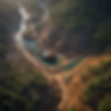 An aerial view of a gold mining area with visible environmental impacts