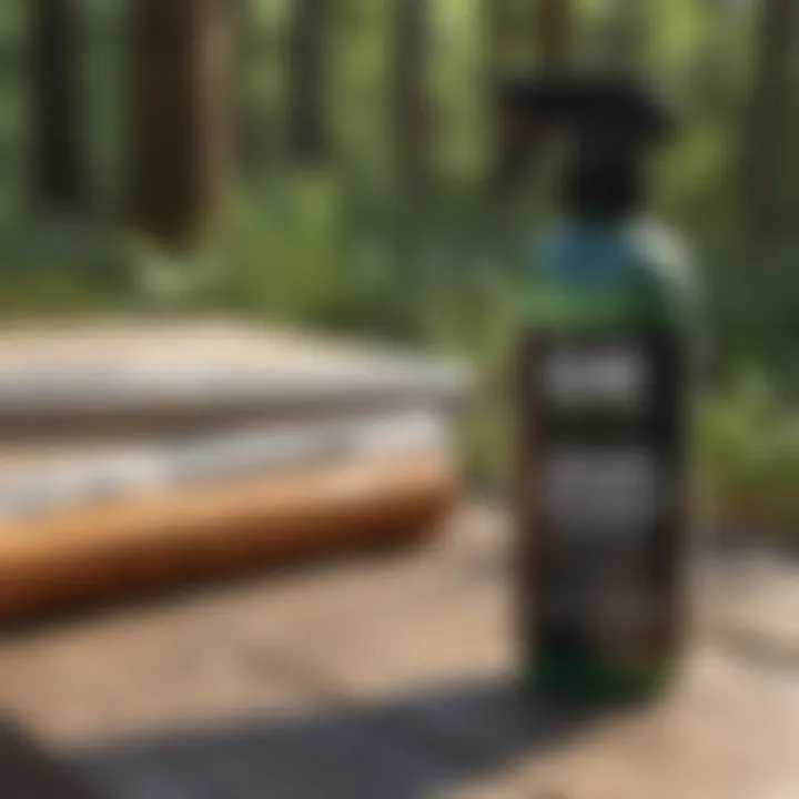 Eco-friendly graffiti removal products displayed on a wooden table.