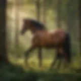 Majestic horse grazing in a lush, vibrant woodland.