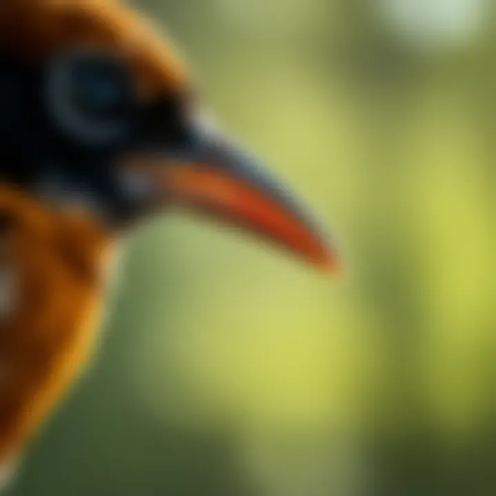 Close-up of a bird's beak, emphasizing its call and song capabilities.