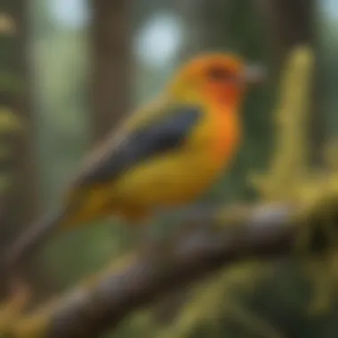 Western Tanager: A Burst of Color in the Wilderness A colorful Western Tanager foraging in a lush habitat