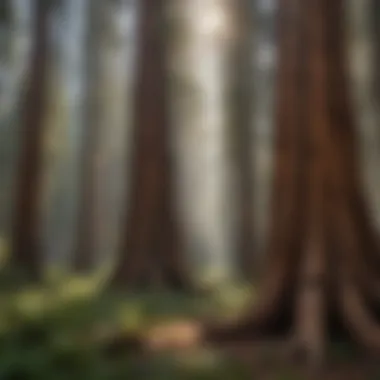 Interconnectedness: The Diverse Ecosystem of Sequoia A diverse ecosystem surrounding a Sequoia tree