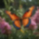 A vibrant butterfly perched on a flowering plant, showcasing its role in pollination.
